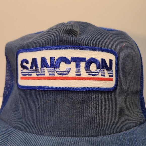 Vintage 90s Trucker Hat Sancton Patch Corduroy/Mesh Adjustable Hat - Picture 2 of 8